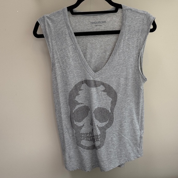 Zadig & Voltaire Gray Skull Sleeveless Tee - Picture 1 of 4